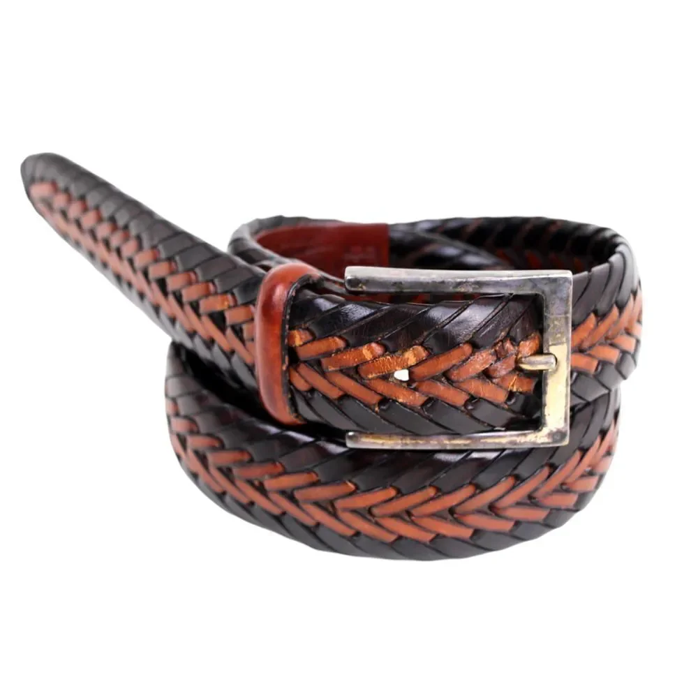 Leather Island BRAIDED BLACK BROWN GENUINE LEATHER 1.25